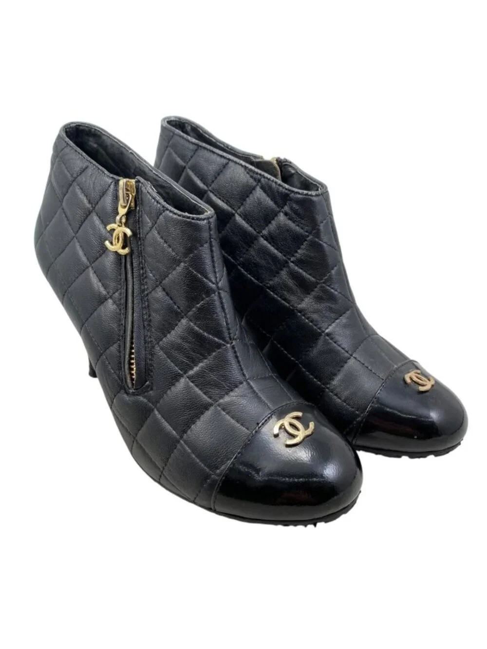 Chanel Boots CC Logo Short Quilted Leather Black